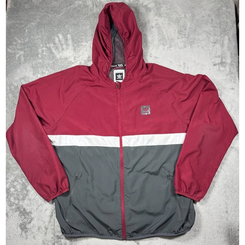 Adidas Trefoil Skateboarding Windbreaker Jacket Burgundy Grey Mens Sz 2XL S93500
